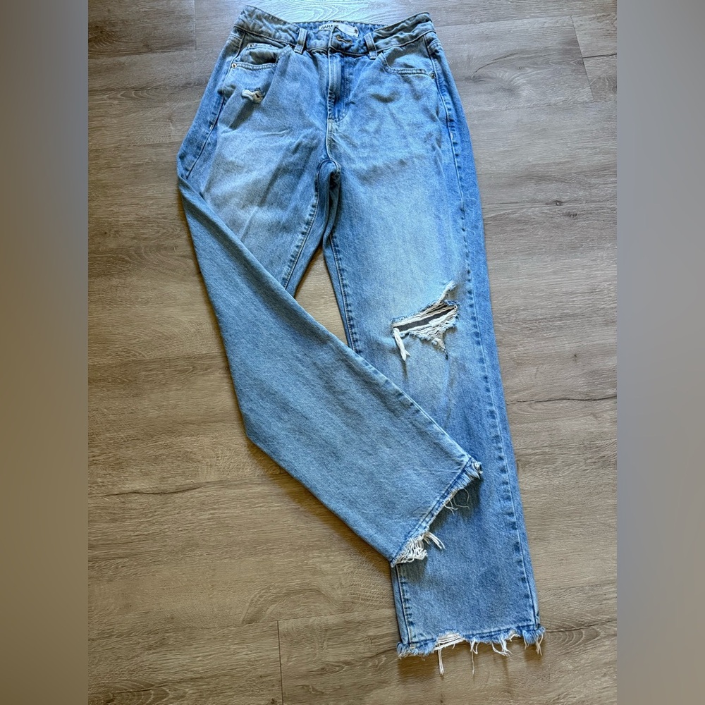 Garage Blue Straight Fit Jeans with Classic Style, raw hem. Size 26